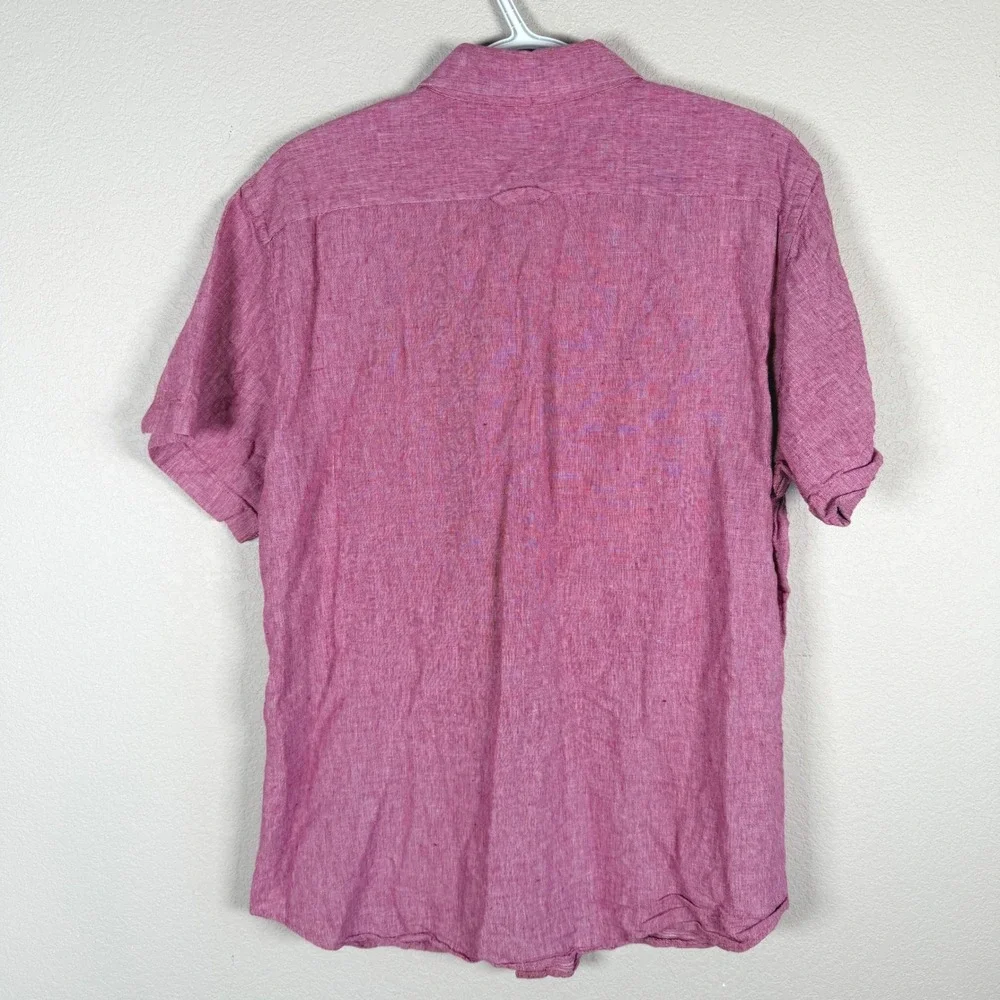 Banana Republic Linen Blend Button Up Shirt Mens L Red Slim Fit Short Sleeve